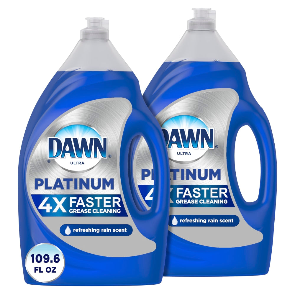 Dawn Platinum Dishwashing Liquid Dish Soap, Refreshing Rain, 54.8 Oz, Blue, Pack Of 2 Bottles