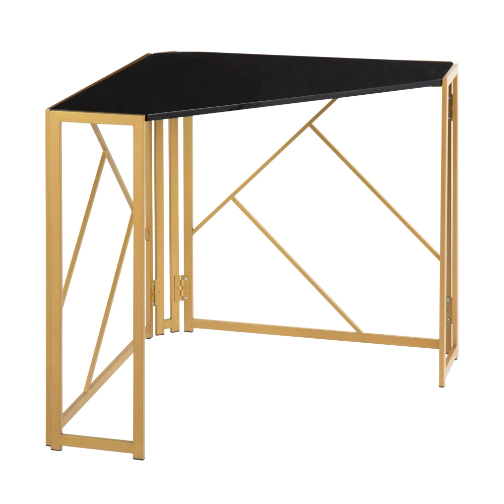 LumiSource Folia 32inW Contemporary Corner Desk, Gold/Black