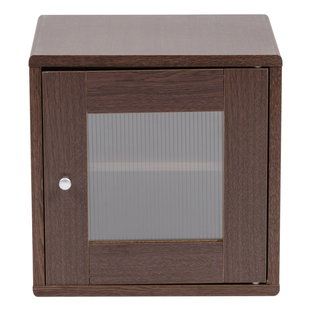 IRIS 14inH Cube Storage With Window Door, Brown Oak