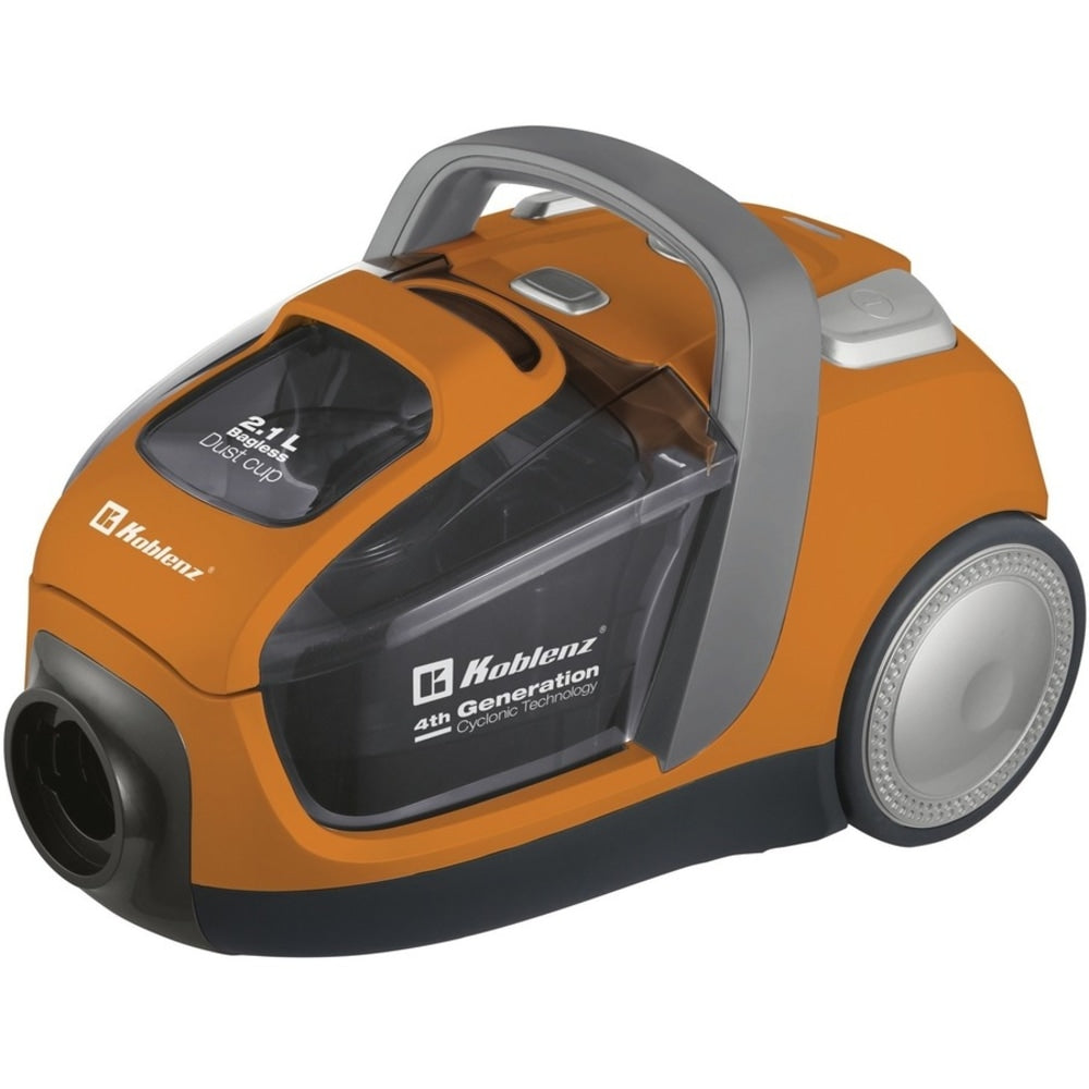 Koblenz Vacuum Alpha - 1400 W Motor - 2.22 quart - Bagless - Telescopic Wand, Combination Floor Nozzle, Crevice Tool, Dusting Brush - Rug - HEPA - Pet Hair Cleaning - Orange, Gray