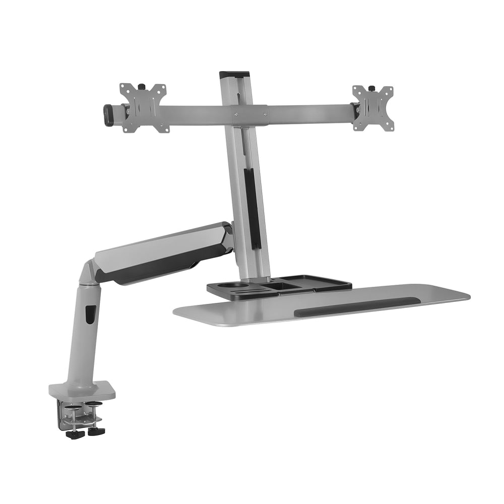 Mount-It! MI-7904 36inW Stand-Up Workstation With Dual-Monitor Mount, Silver