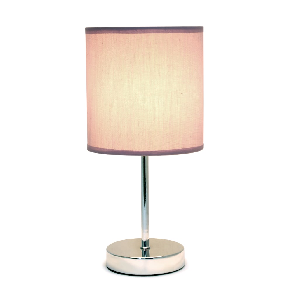 Simple Designs Mini Basic Table Lamp with Fabric Shade, 11inH, Purple/Chrome