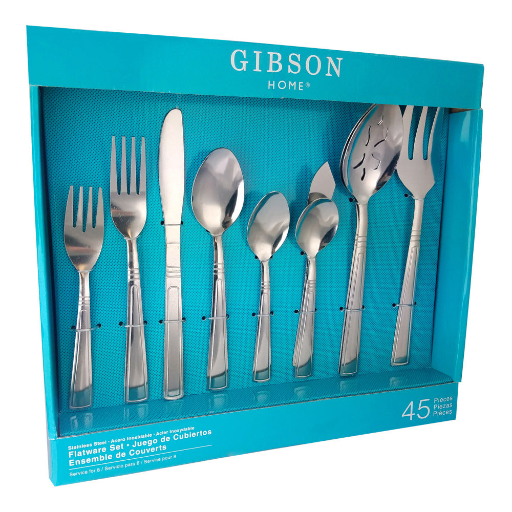 Gibson Home 45-Piece Flatware Set, Astonshire, Silver