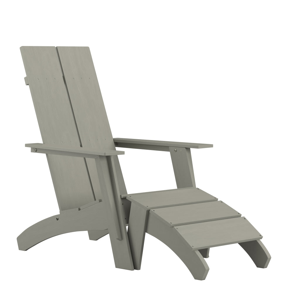 Flash Furniture Sawyer Modern All-Weather Poly Resin Wood Adirondack Chair With Footrest, Gray