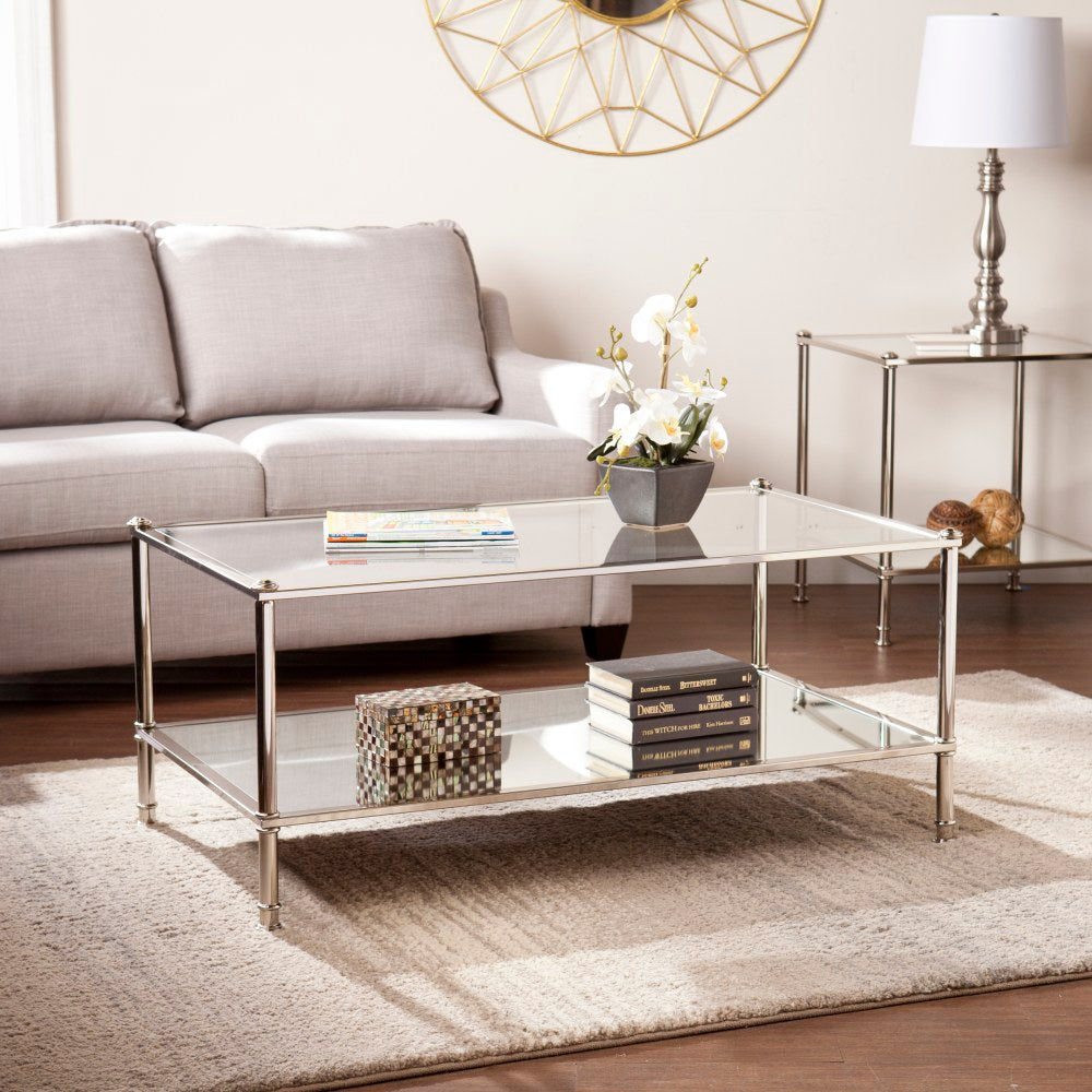 SEI Furniture Paschall Cocktail Table, Rectangle, Clear/Silver