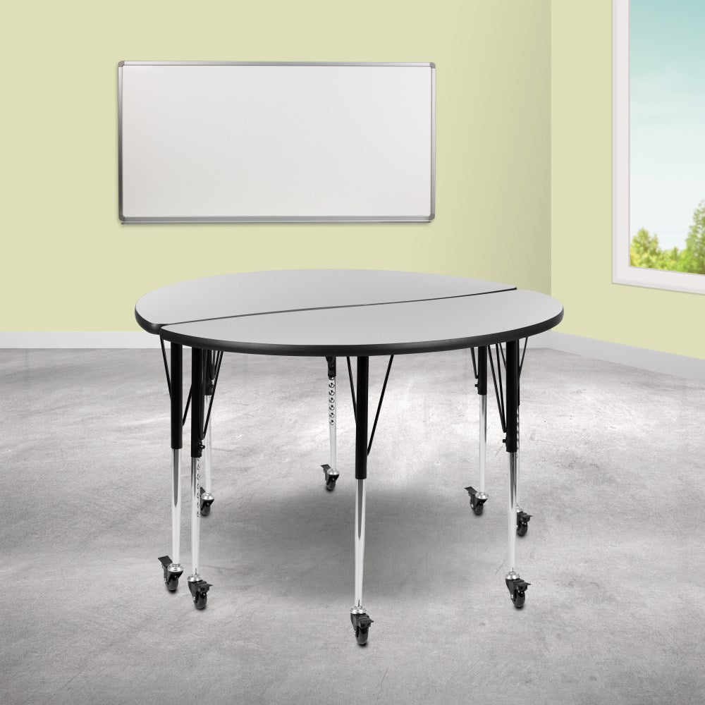 Flash Furniture Mobile Circle Wave Flexible Thermal Laminate Adjustable 2-Piece Activity Table Set, 30inH x 47-1/2inW x 24inD, Gray