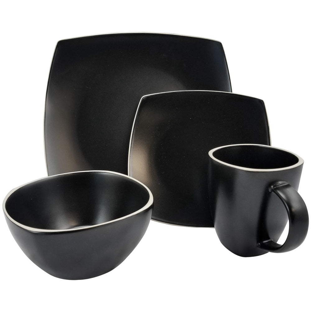 Gibson Soho Lounge 16-Piece Matte Dinnerware Set, Black