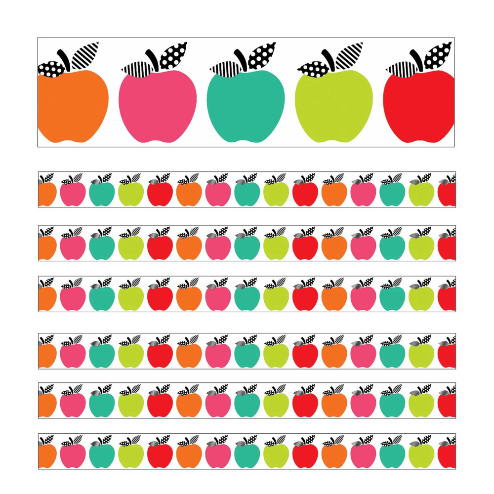 Carson Dellosa Education Straight Borders, Schoolgirl Style Black, White & Stylish Brights Apples, 36ft Per Pack, Set Of 6 Packs