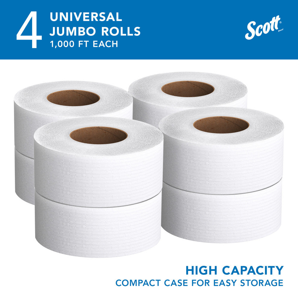 Scott Jumbo Jr 2-Ply Toilet Paper, 25% Recycled, 1000 Sheets Per Roll, Pack Of 4 Rolls