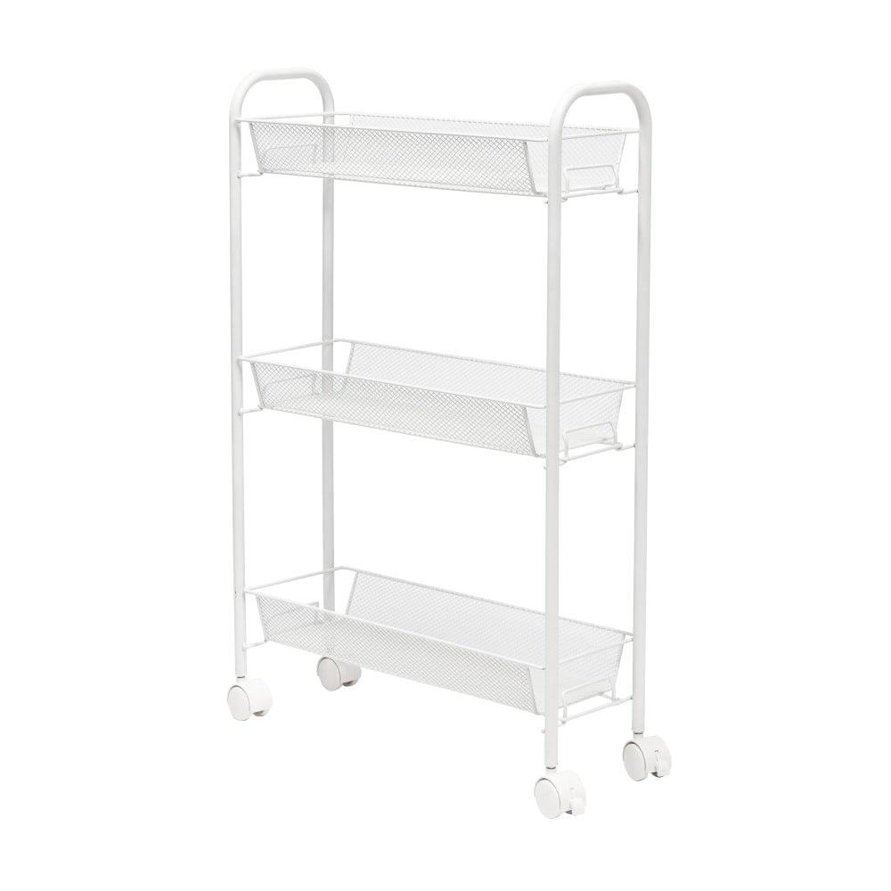 Honey Can Do Slim Rolling Wire Cart, With 3 Baskets, 30-3/4inH x 7-1/4inW x 19inD, White