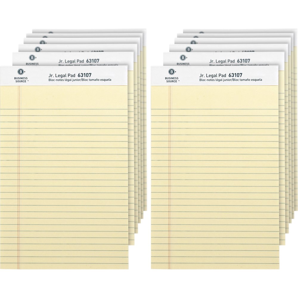 Business Source Writing Pads - 50 Sheets - 0.28in Ruled - 16 lb Basis Weight - Jr.Legal - 8in x 5in - Canary Paper - Micro Perforated, Easy Tear, Sturdy Back - 1 Dozen