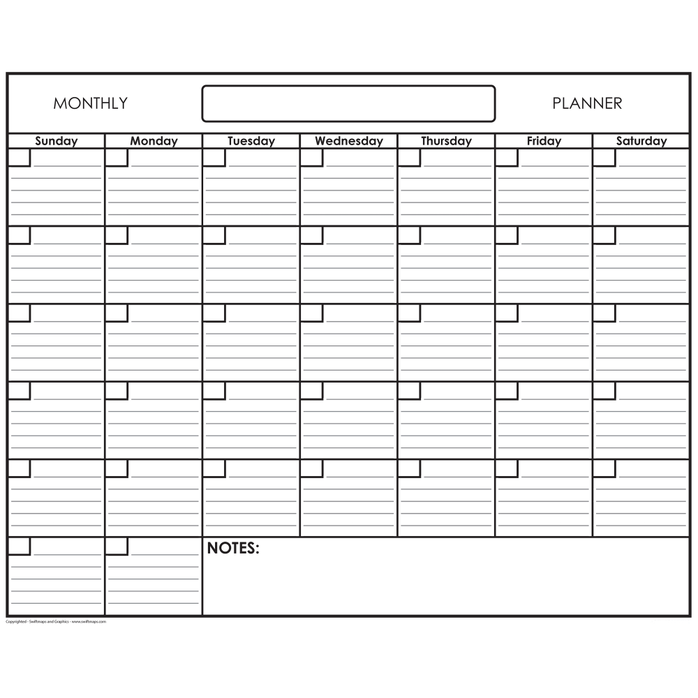 SwiftGlimpse Monthly Wall Planner, 48in x 65in, Black/White, Undated