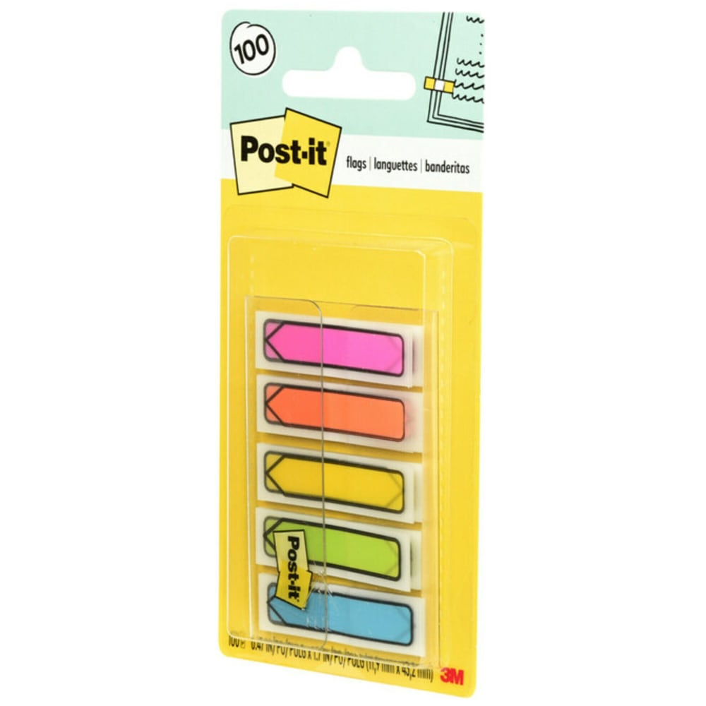 Post-it Notes Arrow Flags, 1-3/4in x 1/2in, Assorted Bright Colors, Pack Of 100 Flags