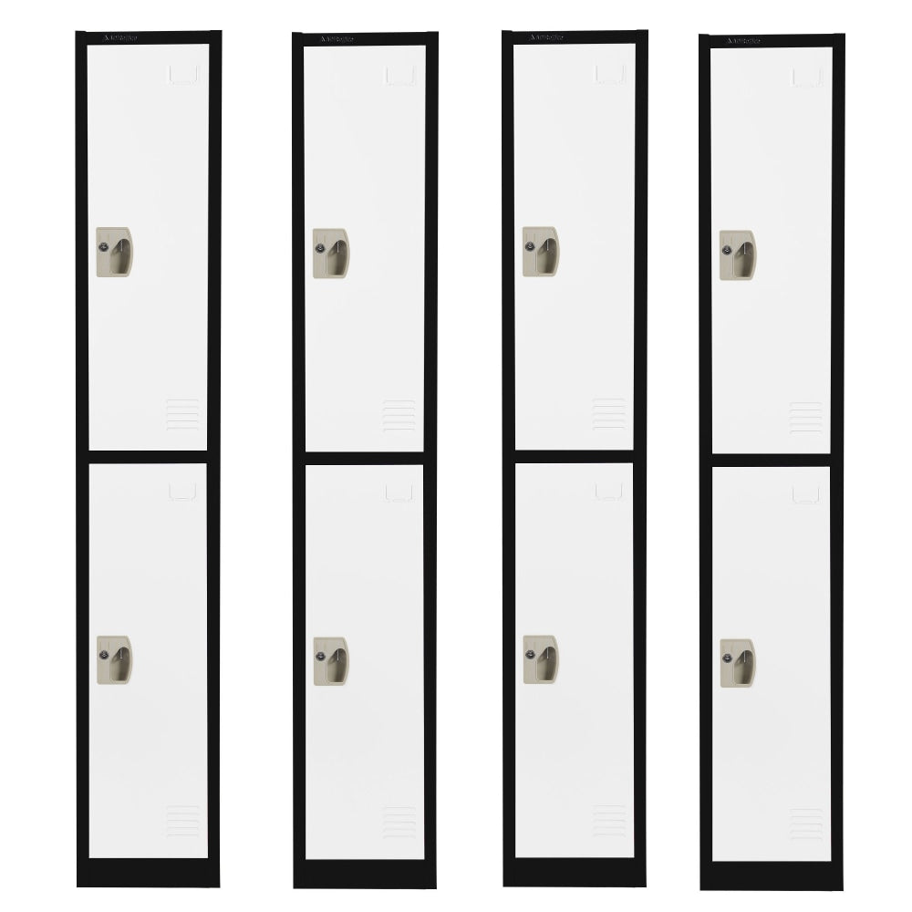 Alpine 2-Tier Steel Lockers, 72inH x 12inW x 12inD, Black/White, Set Of 4 Lockers