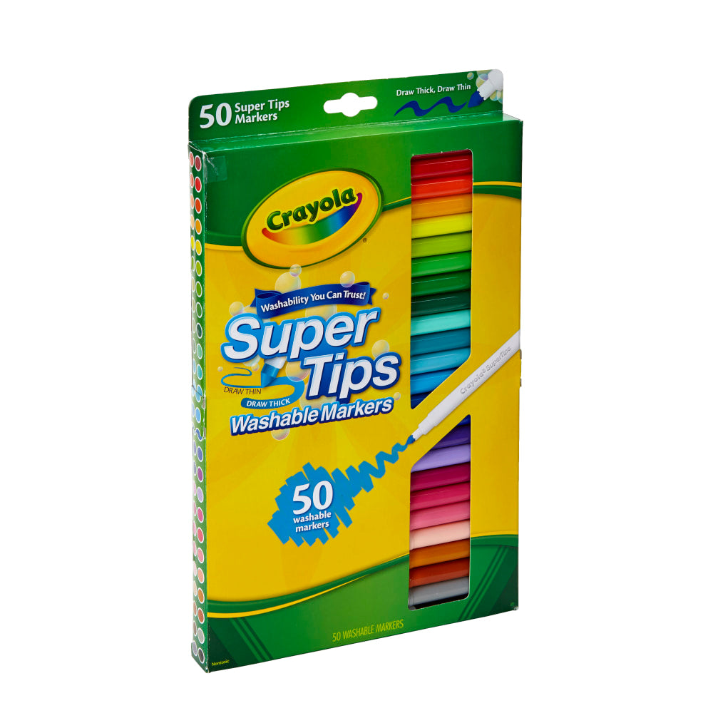 Crayola Super Tips Washable Markers, Conical Point, Assorted Classic Colors, Box Of 50