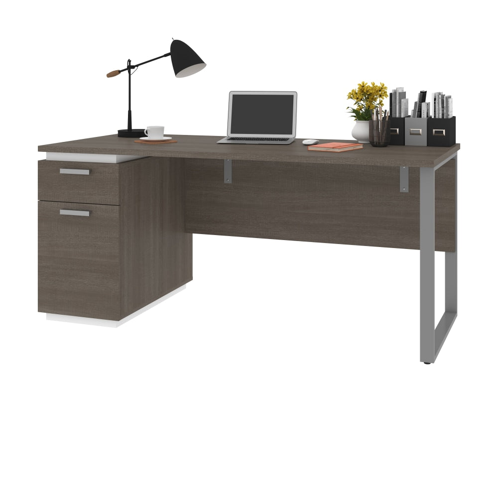 Bestar Aquarius 66inW Computer Desk With Single Pedestal, Bark Gray/White