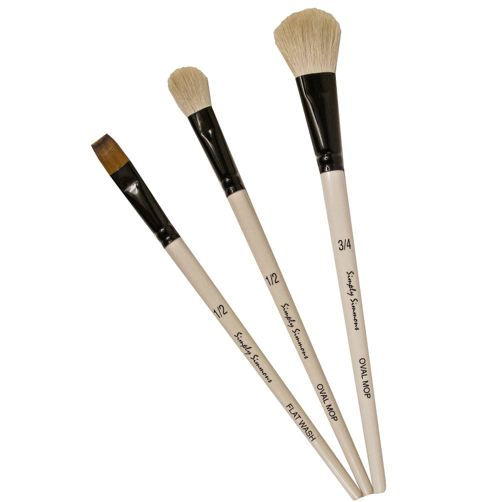 Robert Simmons Simply Simmons Value Paint Brush Set, Mop Up, Assorted Sizes, Assorted Bristles, White, Set Of 3