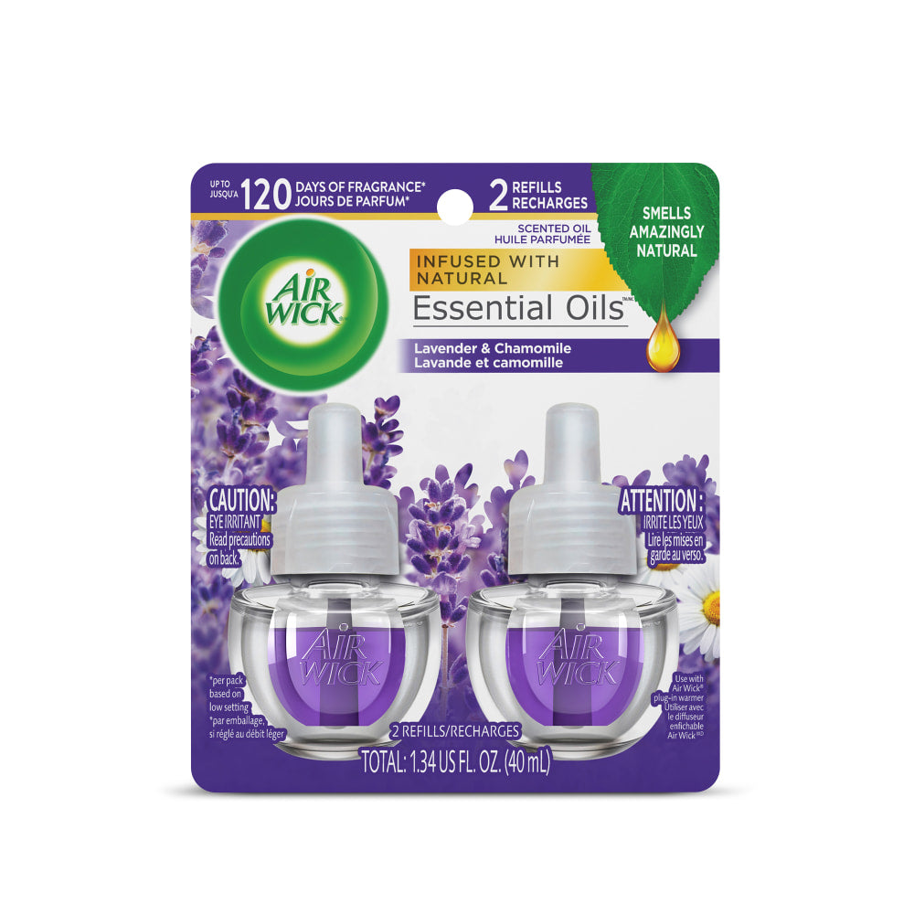 Air Wick Scented Oil Warmer Refills, 0.67 Oz, Lavender/Chamomile, 2 Refills Per Pack, Carton Of 6 Packs