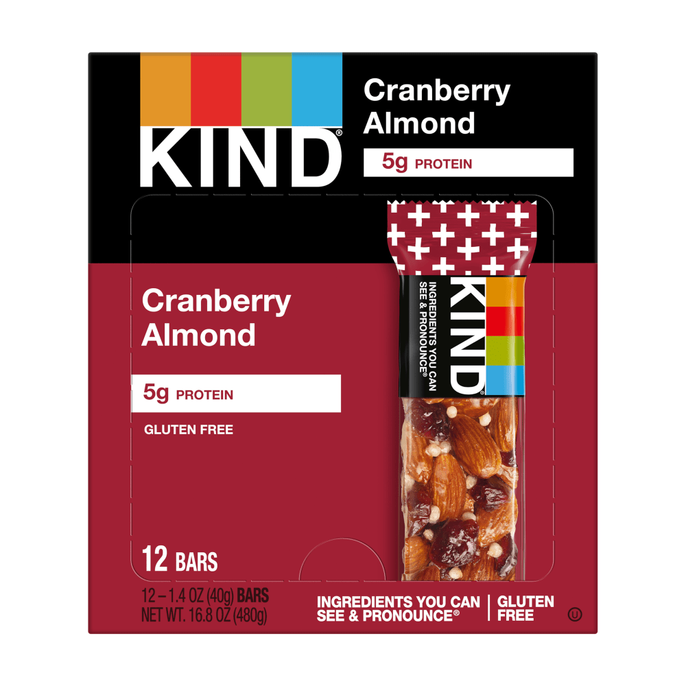 KIND Healthy Snack Bars, Cranberry/Almond/Antioxidants, 1.4 Oz, Box Of 12 Bars