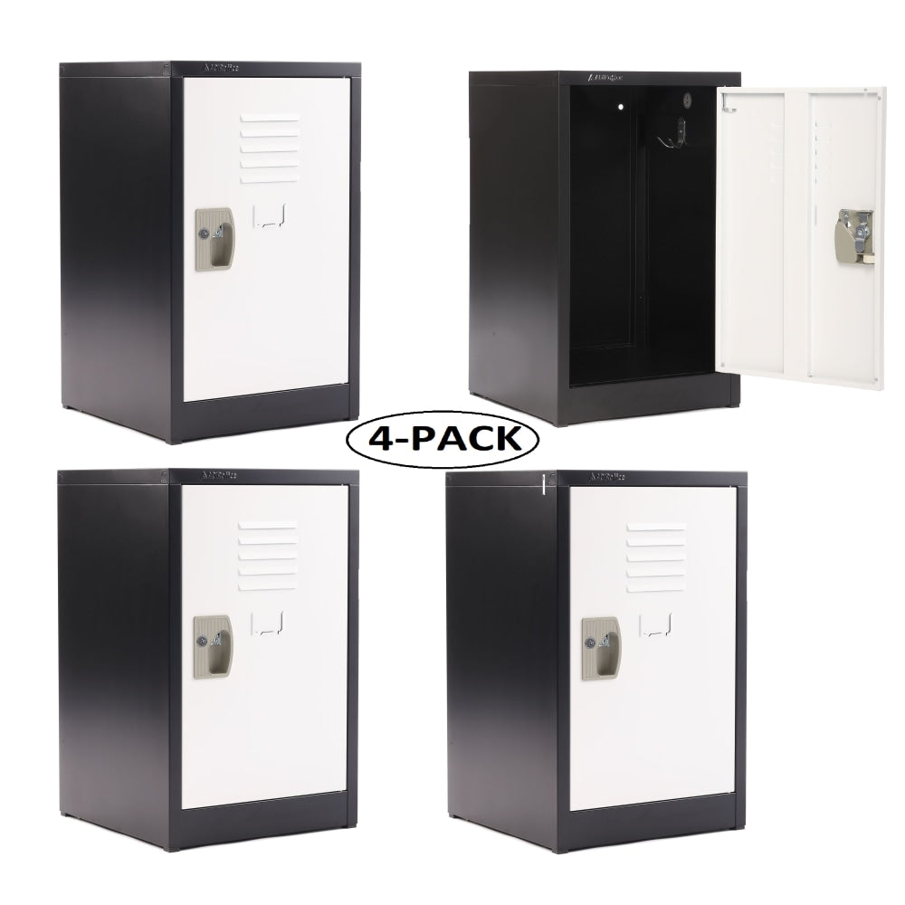 Alpine AdirOffice 1-Tier Steel Lockers, 24inH x 15inW x 15inD, Black/White, Pack Of 4 Lockers