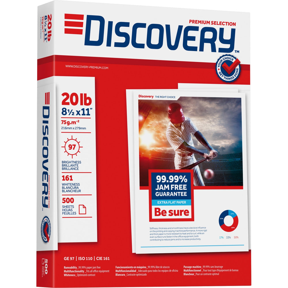 Discovery Punched Premium Selection Multi-Use Printer & Copy Paper, Ultra White, Letter (8.5in x 11in), 2500 Sheets Per Case, 20 Lb, 97 Brightness, Case Of 5 Reams