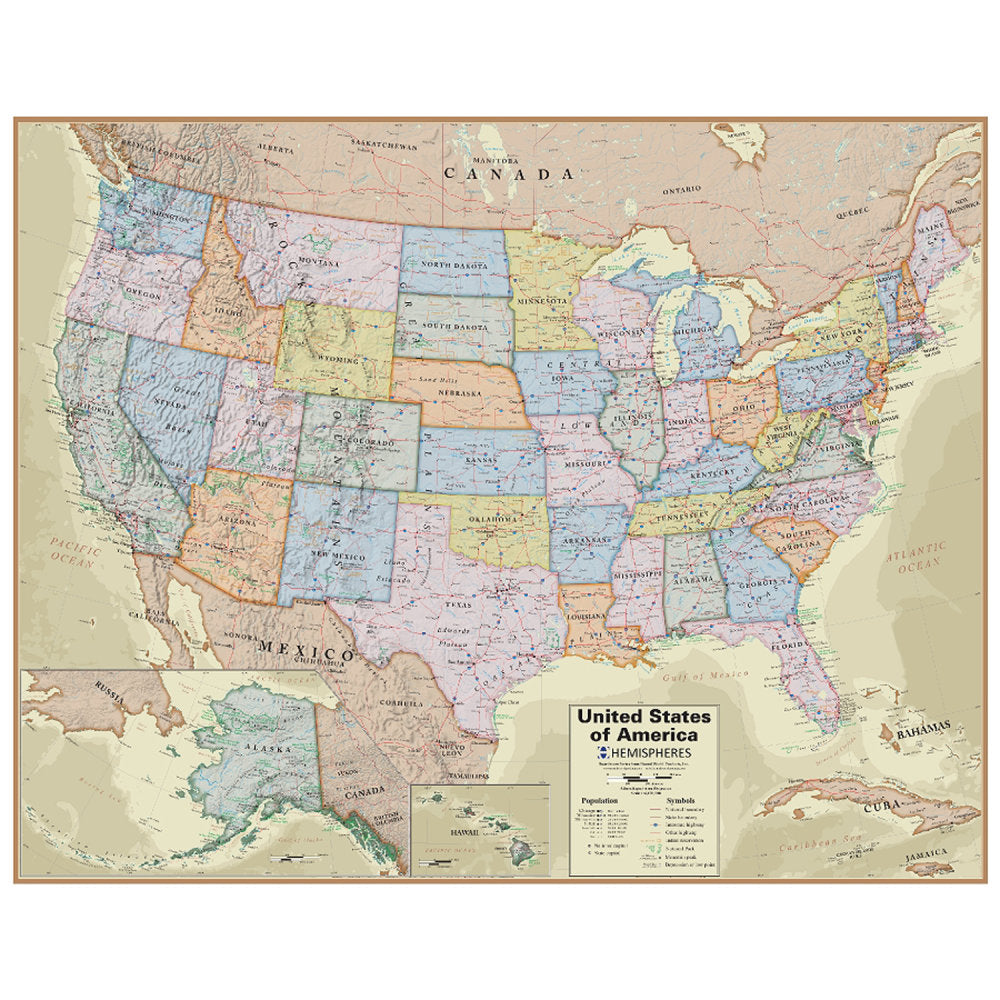 Hemispheres Boardroom Series United States Laminated Wall Map, 38in x 48in