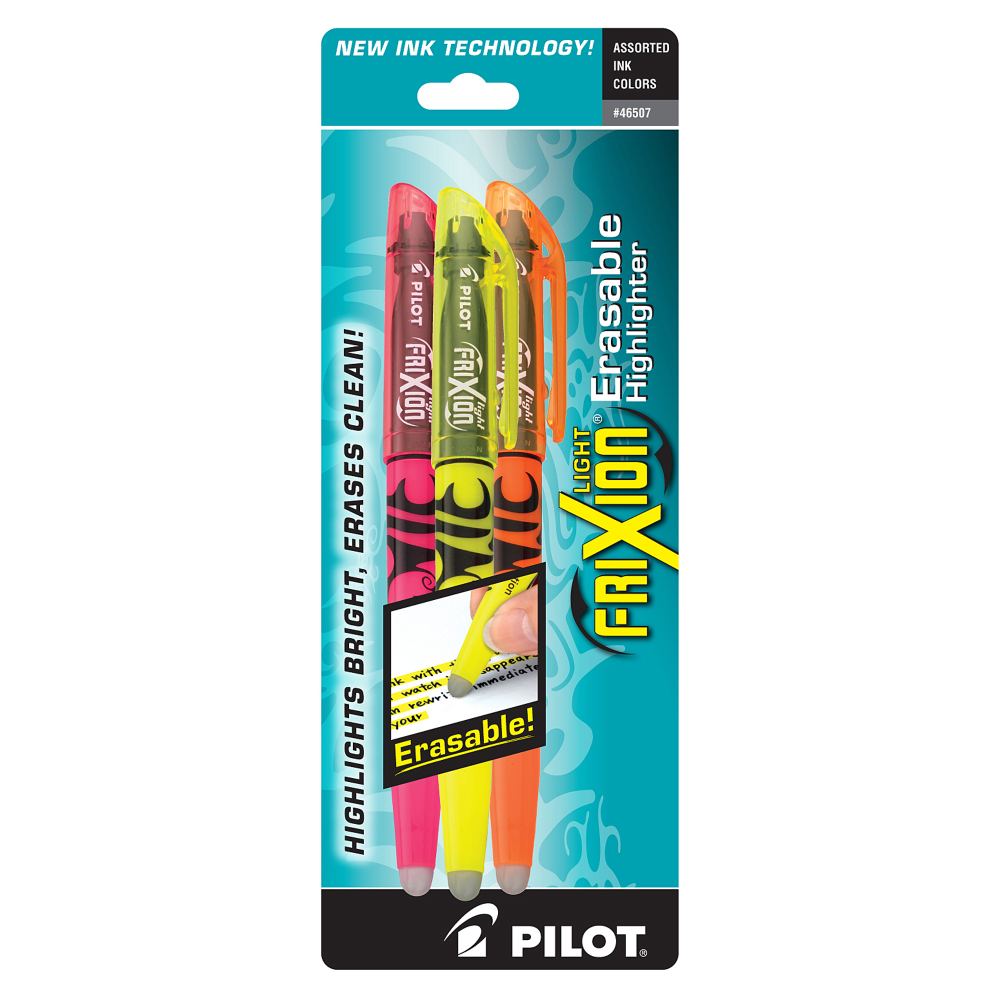 Pilot FriXion Light Erasable Highlighters, Chisel Point, Assorted, Pack Of 3