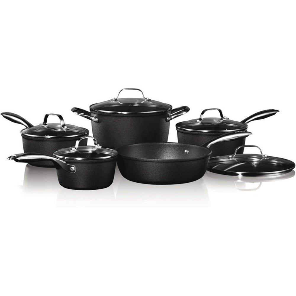 Starfrit The Rock Diamond 10-Piece Set - Cooking, Sauce, Frying - Dishwasher Safe - Oven Safe - 3 quart - 2 quart - 1.50 quart - Sauce Pot1.25 gal - Metal Body - Tempered Glass Lid