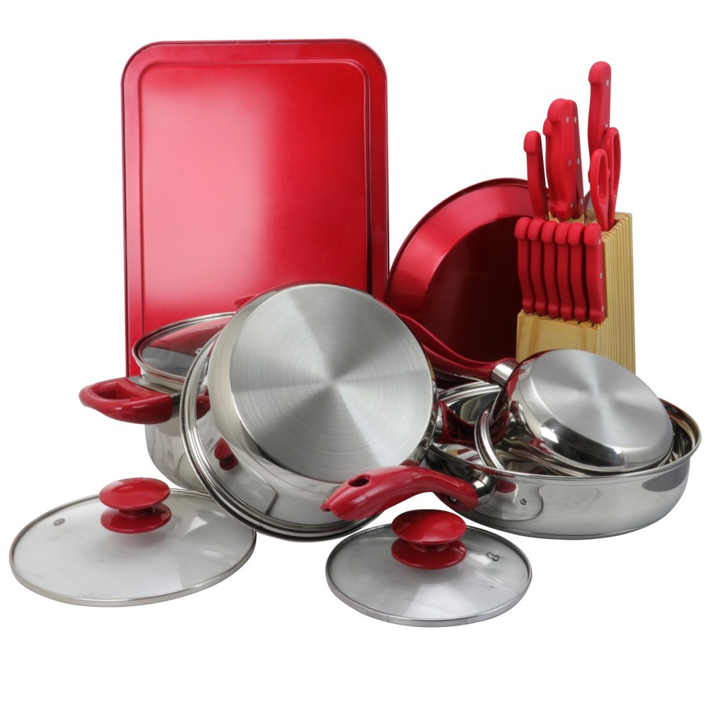 MegaChef 22-Piece Cookware Combo Set, Red