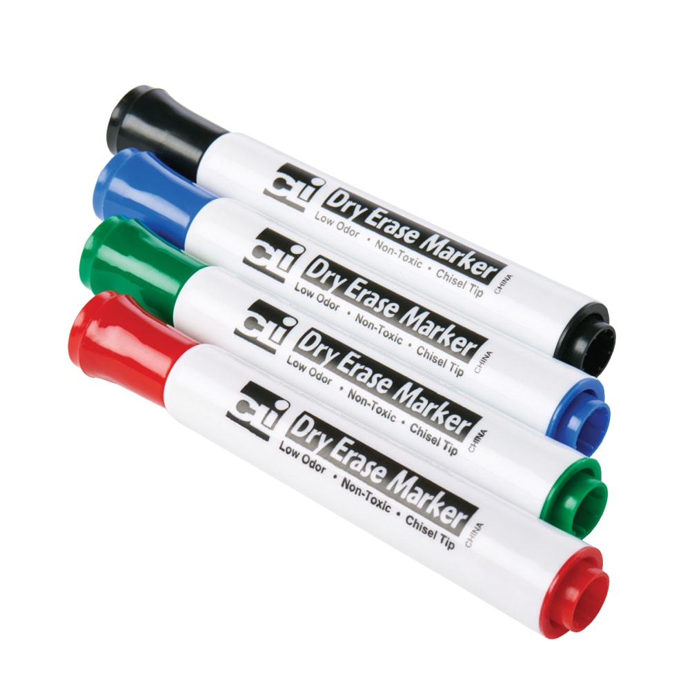 Charles Leonard Dry Erase Markers, Barrel Style, Chisel Point, Assorted, 4 Markers Per Pack, Set Of 12 Packs