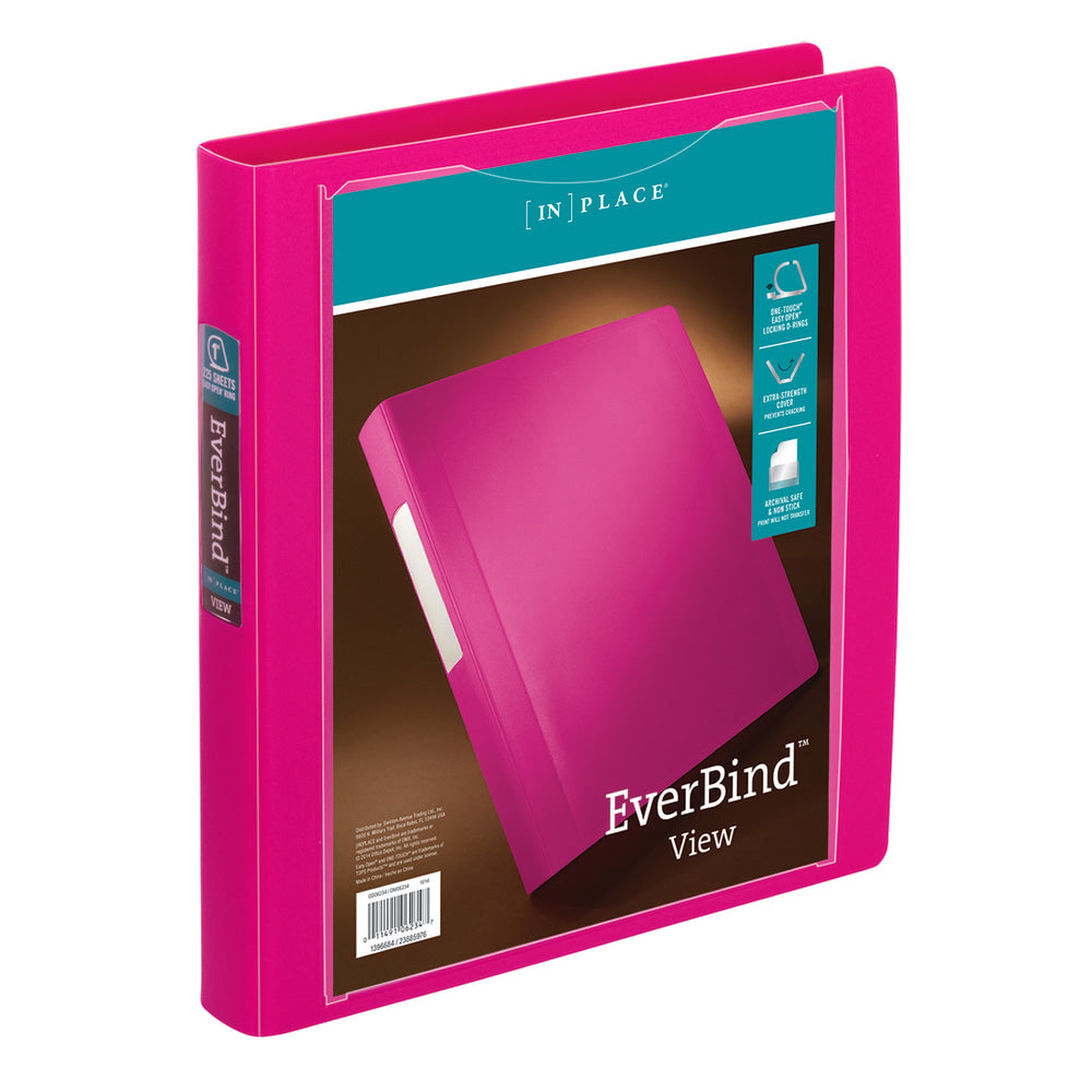 Office Depot Brand EverBind View 3-Ring Binder, 1in D-Rings, Pink