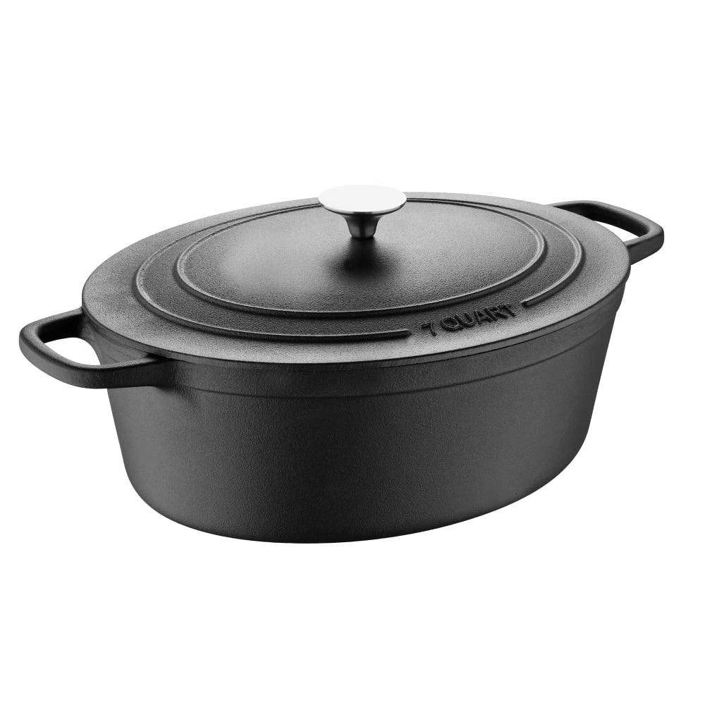 Masterpro Bergner 7-Quart Iron Covered Oval Dutch Oven, Black