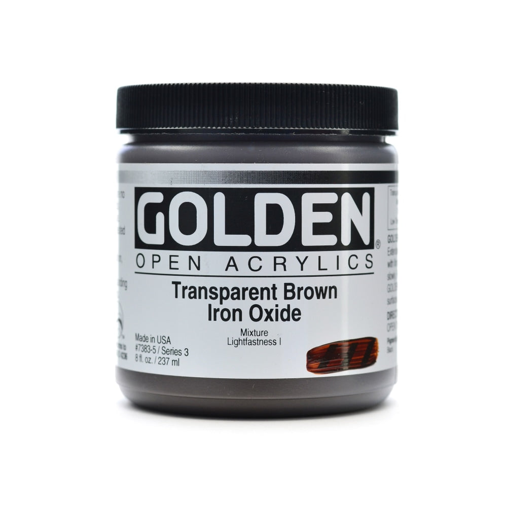 Golden OPEN Acrylic Paint, 8 Oz Jar, Transparent Brown Iron Oxide