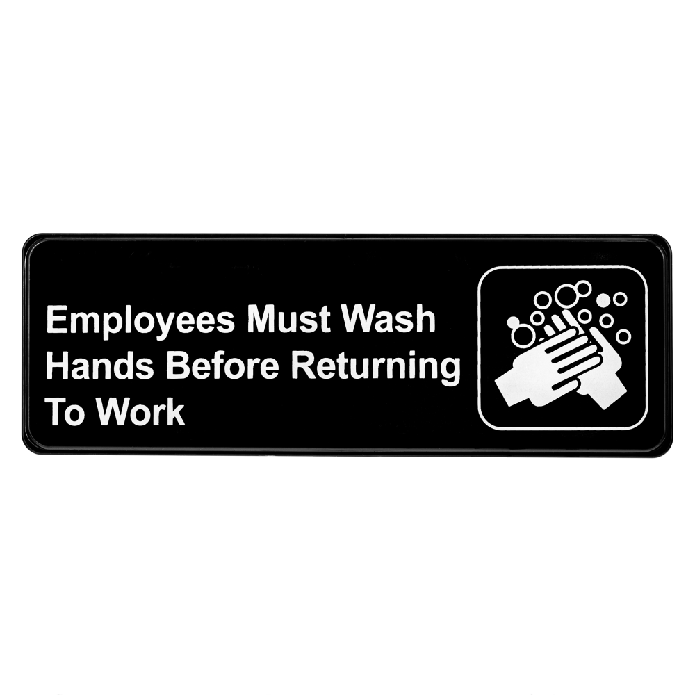 Alpine Employees Must Wash Hands Before Returning to Work Signs, 3in x 9in, Black/White, Pack Of 15 Signs