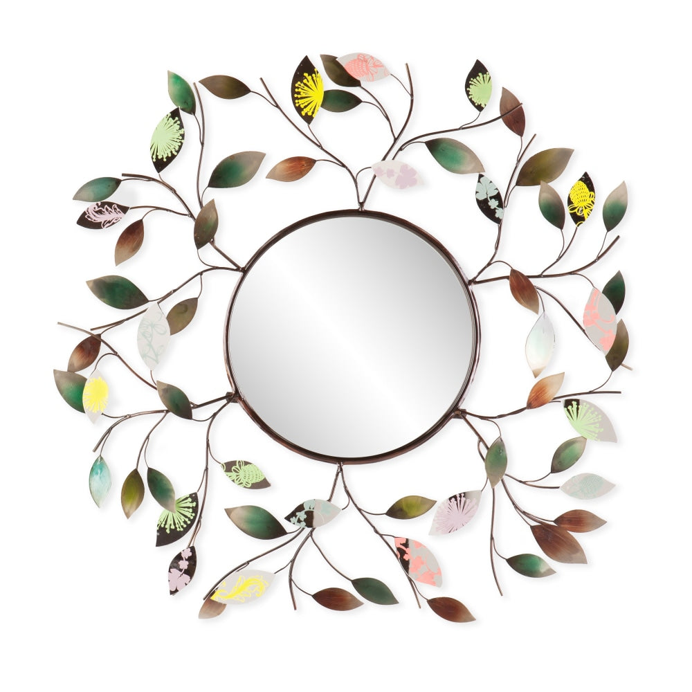 SEI Furniture Decorative Metallic Round Leaf Wall Mirror, 32 1/2in x 2in, Multicolor