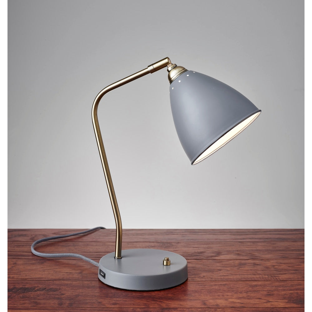 Adesso Chelsea Desk Lamp, 21inH, Gray Shade/Gray Base