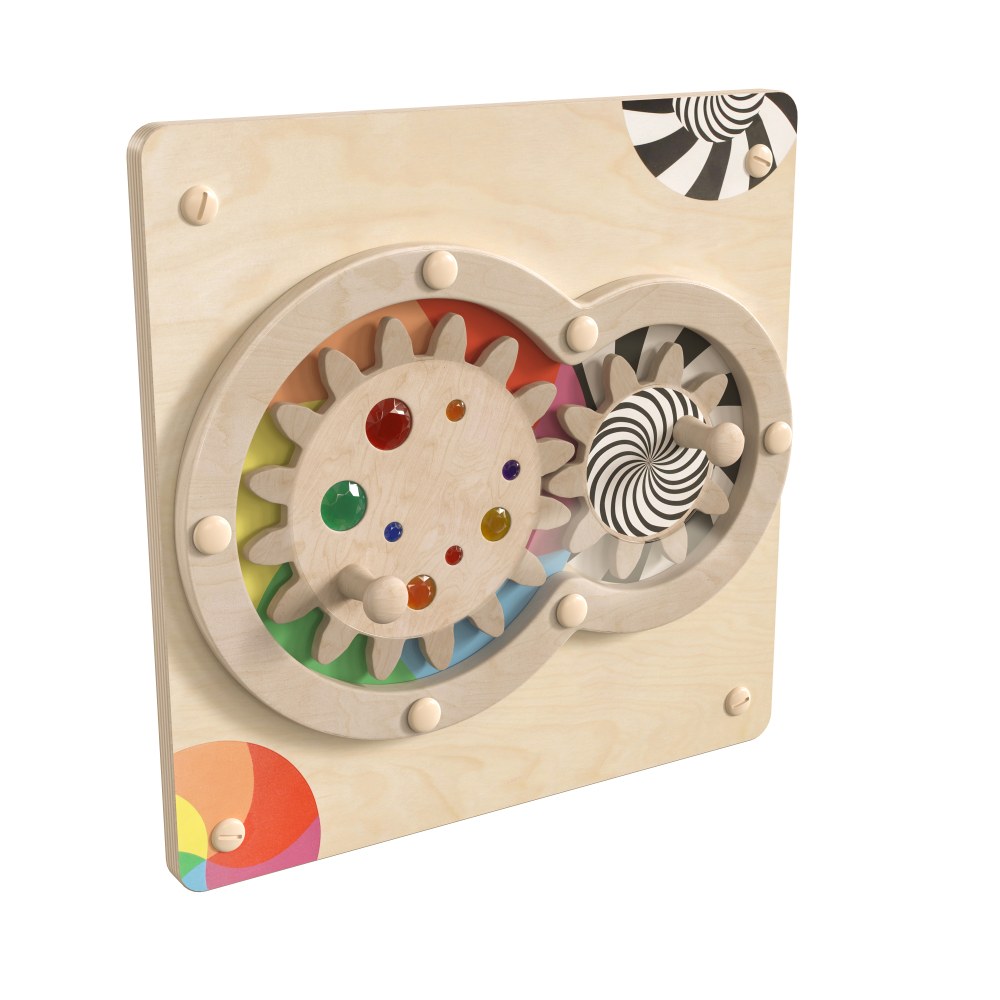 Flash Furniture Bright Beginnings Commercial Grade Wooden Turning Gears STEAM Wall Accessory Board, Beech