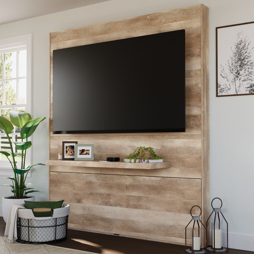 Sauder Cannery Bridge Entertainment Wall With TV Mount, 84inH x 72inW x 17-1/2inD, Lintel Oak