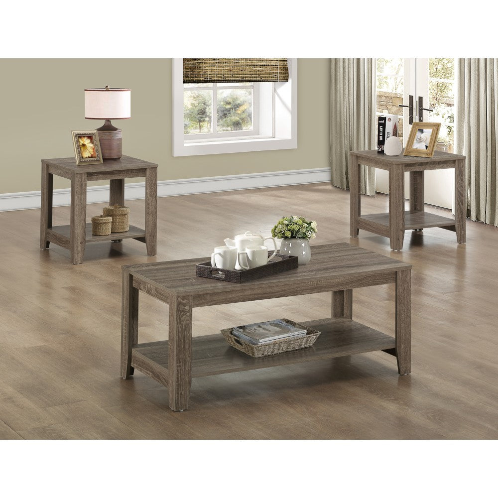 Monarch Specialties 3-Piece Coffee Table Set With Shelves, Rectangle, Dark Taupe