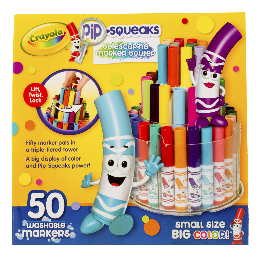 Crayola Pip-Squeaks Markers With Tower Storage Case, Assorted Colors, Pack Of 50