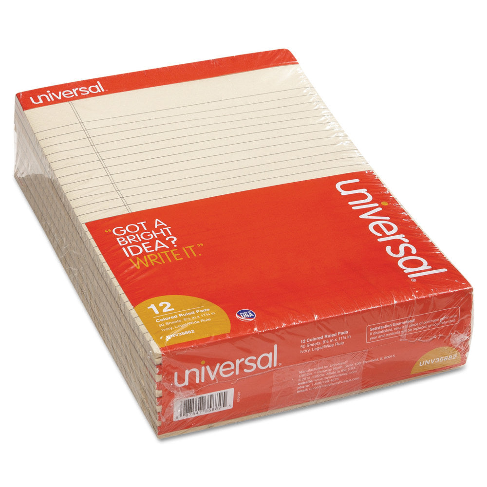 Universal Color Perforated Notepads, 8 1/2in x 11in, Legal Ruled, 100 Pages (50 Sheets), Ivory, Pack Of 12