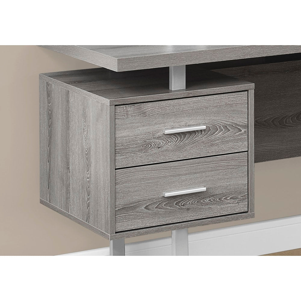 Monarch Specialties 71inW L-Shaped Corner Desk With 2 Drawers, Dark Taupe