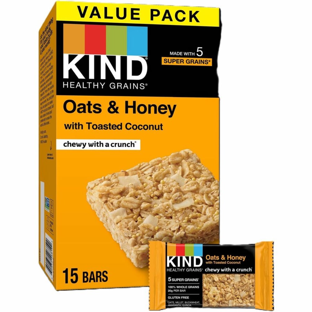 KIND Healthy Grains Bars - Trans Fat Free, Gluten-free, Low Sodium, Cholesterol-free - Oats & Honey with Toasted Coconut - 1.20 oz - 15 / Box