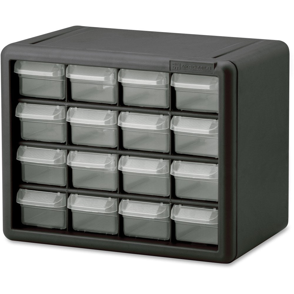 Akro-Mils 16-Drawer Plastic Storage Cabinet, 8.5in x 6.4in, Black/Clear