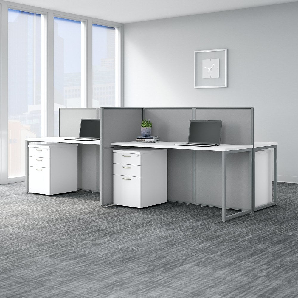 Bush Business Furniture Easy Office 60inW 4-Person Cubicle Desk With File Cabinets And 45inH Panels, Pure White/Silver Gray, Standard Delivery