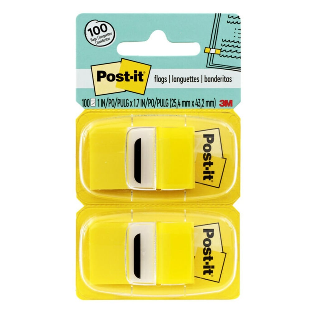 Post-it Flags, 1in x 1 -11/16in, Yellow, 50 Flags Per Pad, Pack Of 12 Pads