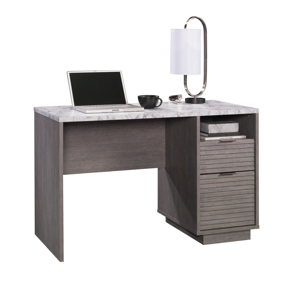 Sauder East Rock 48inW Contemporary Single-Pedestal Computer Desk, Ashen Oak/Faux White Marble