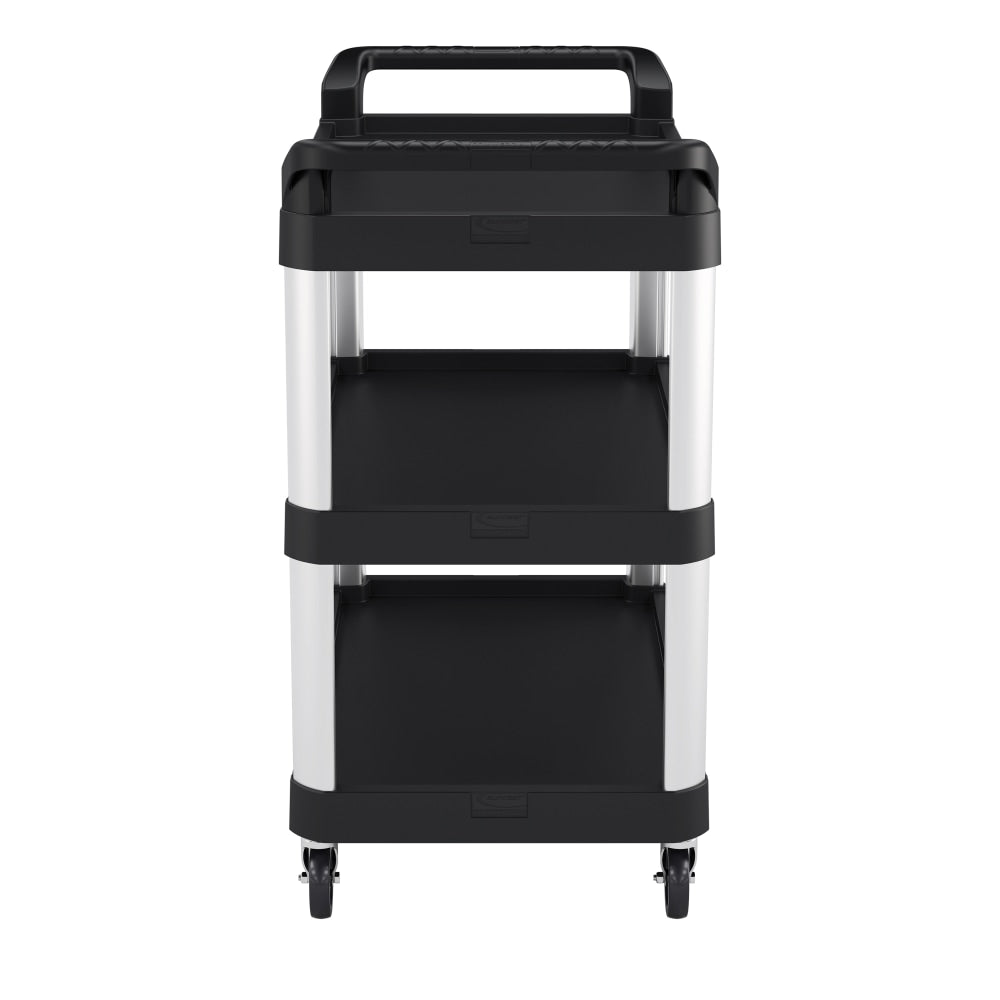 Suncast Commercial 3-Shelf Service Cart, 38inH x 20inW x 40inD, Black/Silver