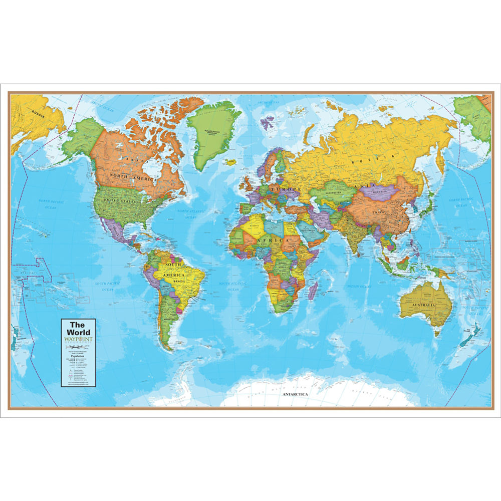 Waypoint Geographic Blue Ocean Laminated Wall Map, 24in x 36in, World