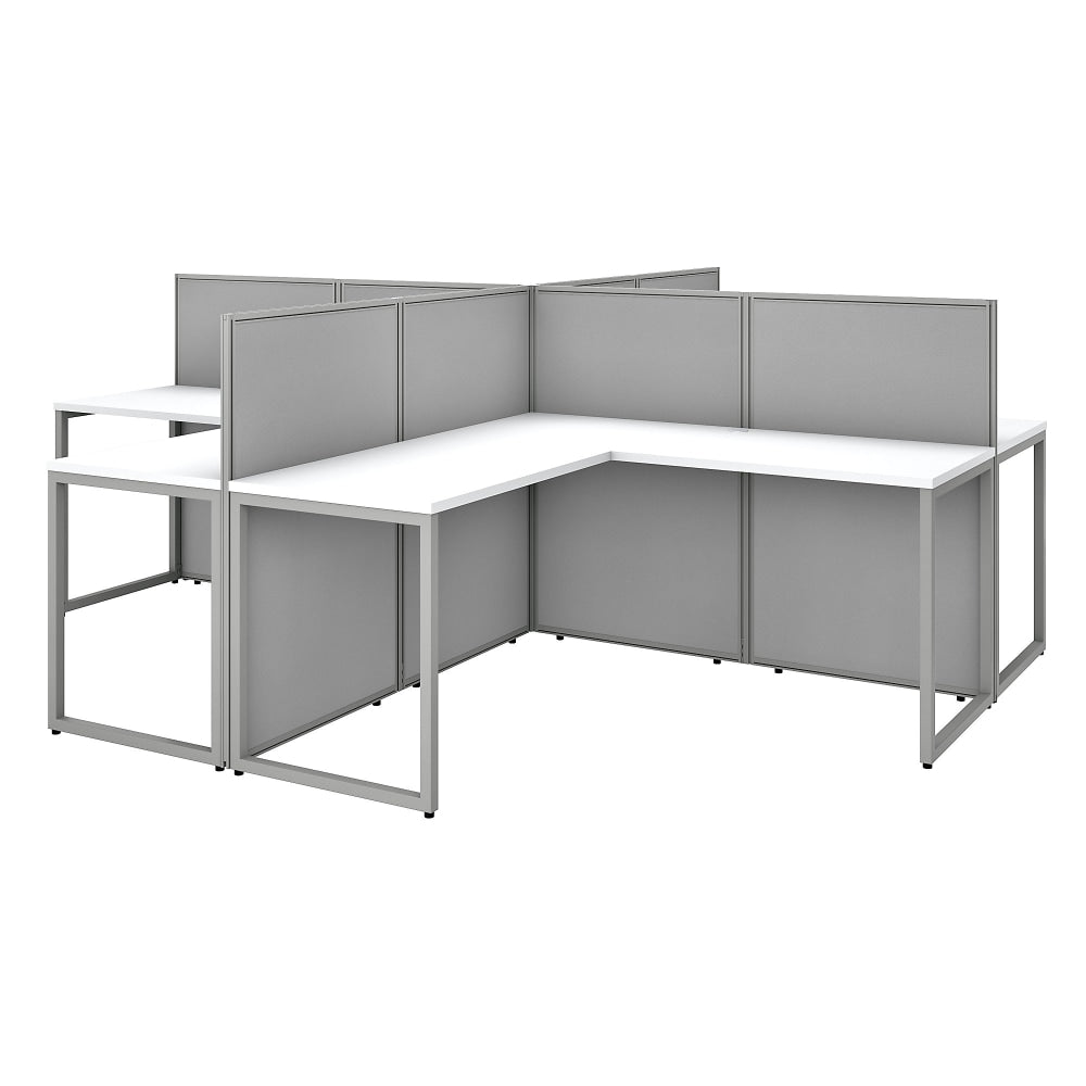 Bush Business Furniture Easy Office 60inW 4-Person L-Shaped Cubicle Desk Workstation With 45inH Panels, Pure White/Silver Gray, Standard Delivery